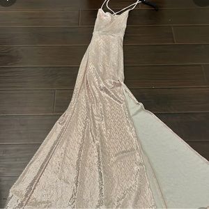 long sparkly pink dress with slit